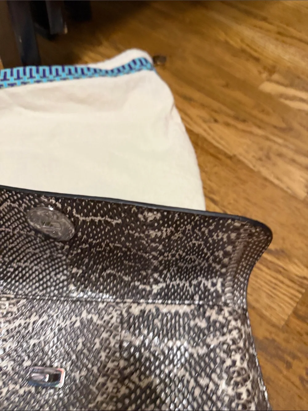 Tory Burch Black & White Snake skin Leather Clutch